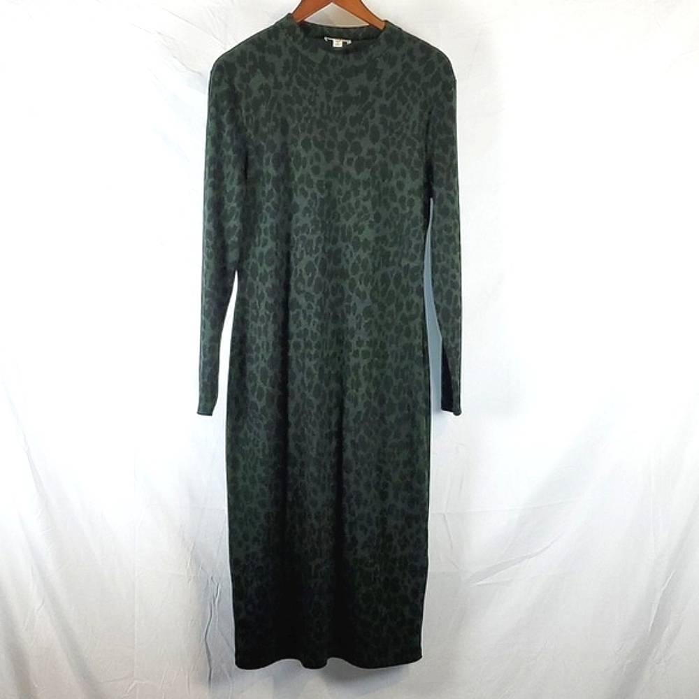Whistles Animal Jersey Dress Green Leopard Print - Picture 2 of 10